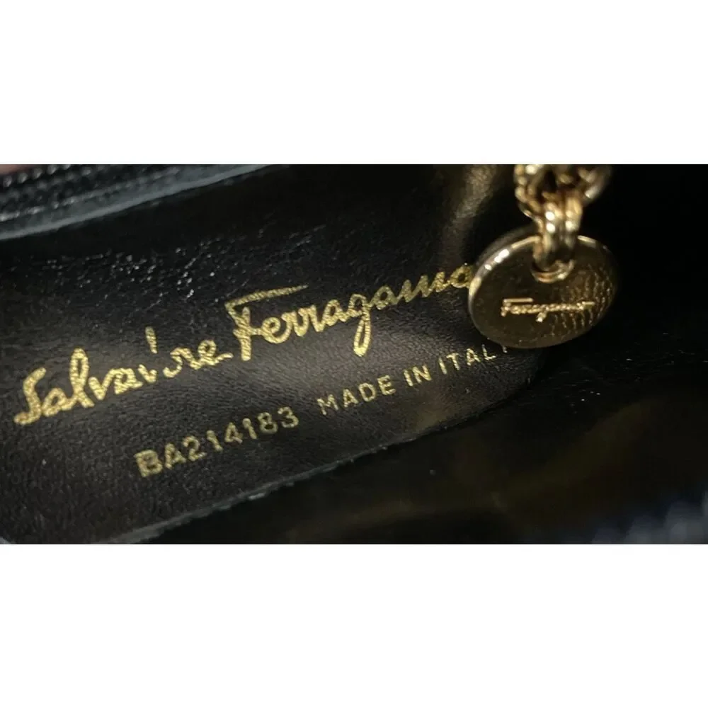 SALVATORE FERRAGAMO Vara Shoulder Crossbody Bag Suede Leather Black